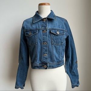NEW M EIGHTY EIGHT Cropped Jean Jacket Denim Jacket Rolled Tab Sleeves